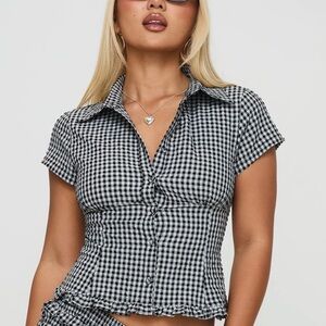 Princess Polly Covey Shirred Puff Sleeve Top